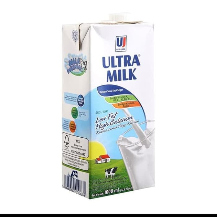 

Susu Ultra Milk UHT Low Fat Plain / Cokelat 1 Liter / 1 L