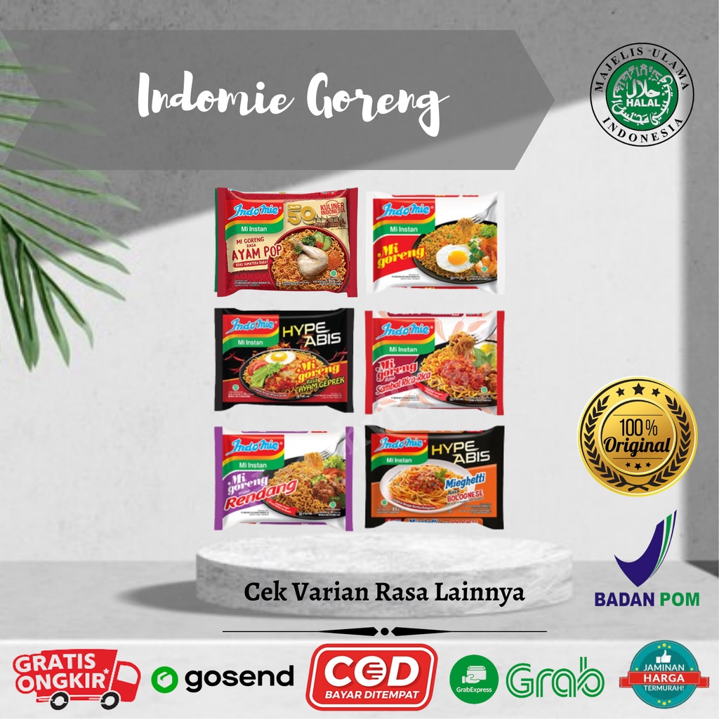 

Indomie Goreng Mie Instan Rasa Ayam pop Mieghetti bolognese Rendang Ayam Geprek Rica Rica Cabe Ijo Pedas Iga penyet Aceh Murah