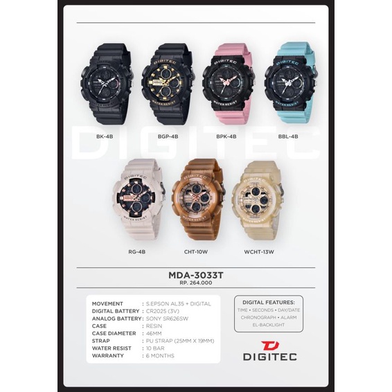 Digitec 3033 DG 3033 DA 3030 original jam tangan pria / wanita Tahan air 10 bar