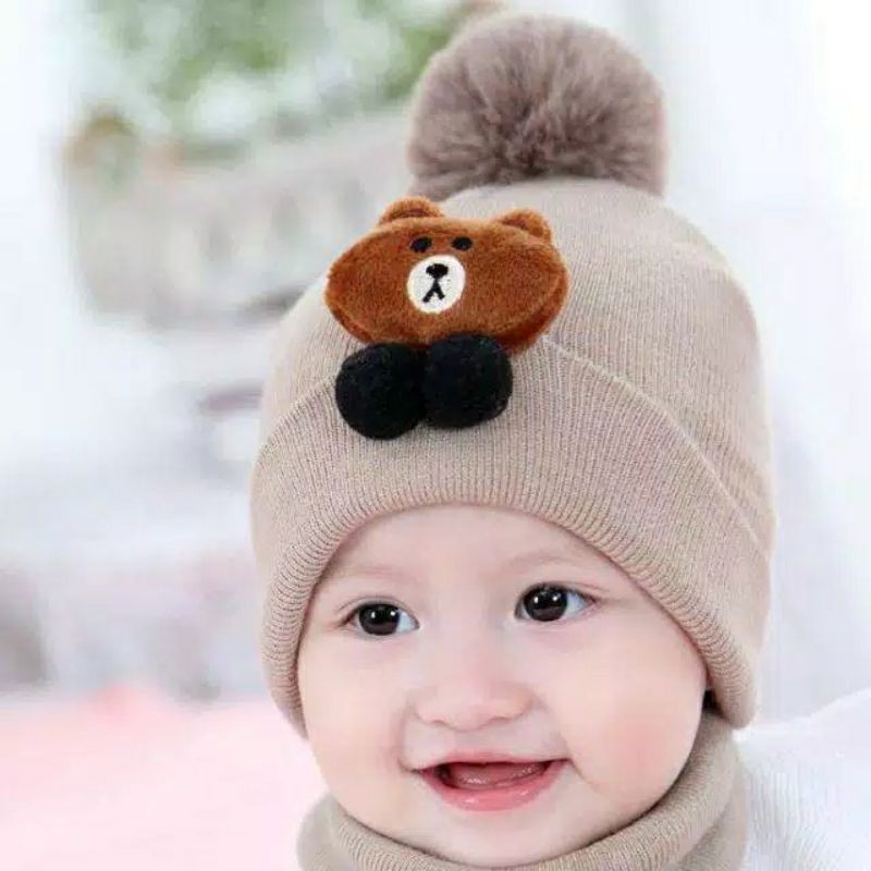 TOPI RAJUT KUPLUK  BAYI TELINGA MOTIF BERUANG / BROWN. TOPI KUPLUK Baby Hat Baby kupluk Topi Rajut