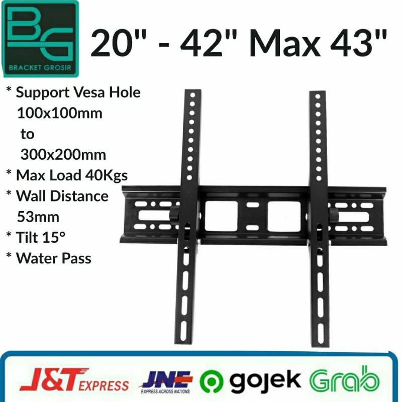 bracket tv gantung dinding 20-42&quot; up to 43&quot; import _fb03