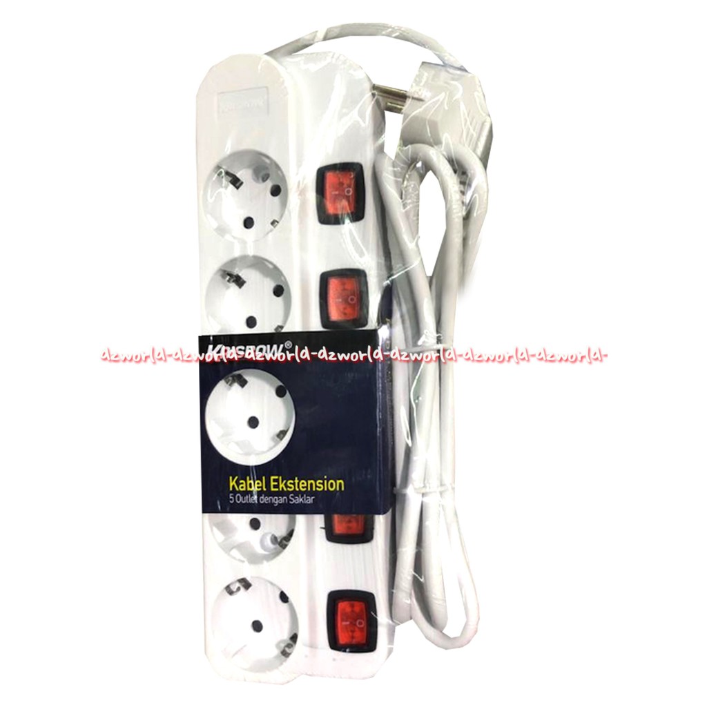 Krisbow Extension Socket 5 Lubang Kabel Sambungan Colokan 5 Putih White With Switch Kris Bow Stop Kontak Listrik Dengan 5 ubang Colokan Dengan Tombol On Off