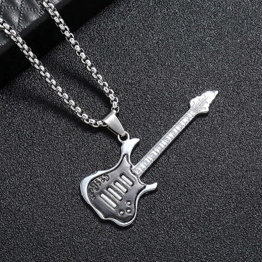 Hu Hu Hu Hu Hu Alat Bantu Pasang Kacamata♡ Kalung Rantai Panjang Liontin Gitar Bahan Stainless Steel Untuk Unisex