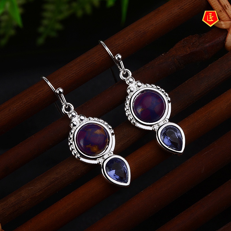 [Ready Stock]Women's S925 Fashion Purple Turquoise Earrings