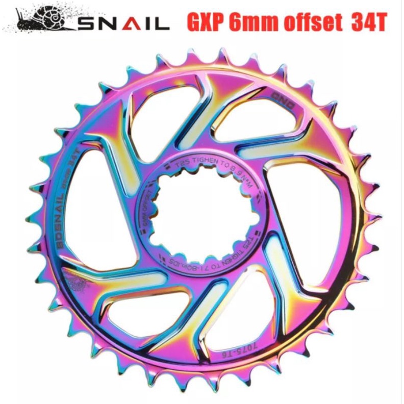 Snail Chainring GXP 34T Chain Ring Arm Crank GXP Direct Mount Rainbow