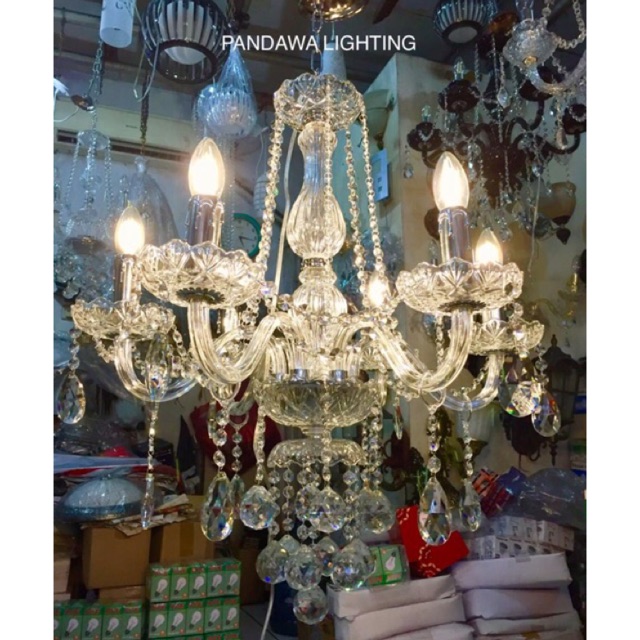 Lampu kristal chandelier lampu gantung lilin cabang 6 full kristal