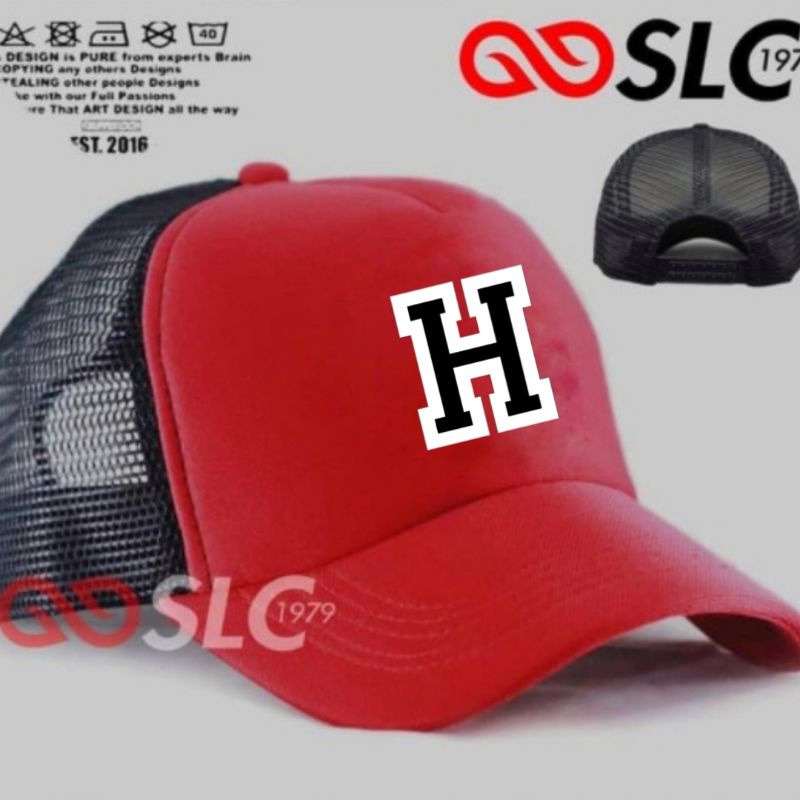 TOPI JARING TRUCKER HAT CAP INISIAL HAT CAP  HURUF H CUSTOM NAMA LOGO SENDIRI