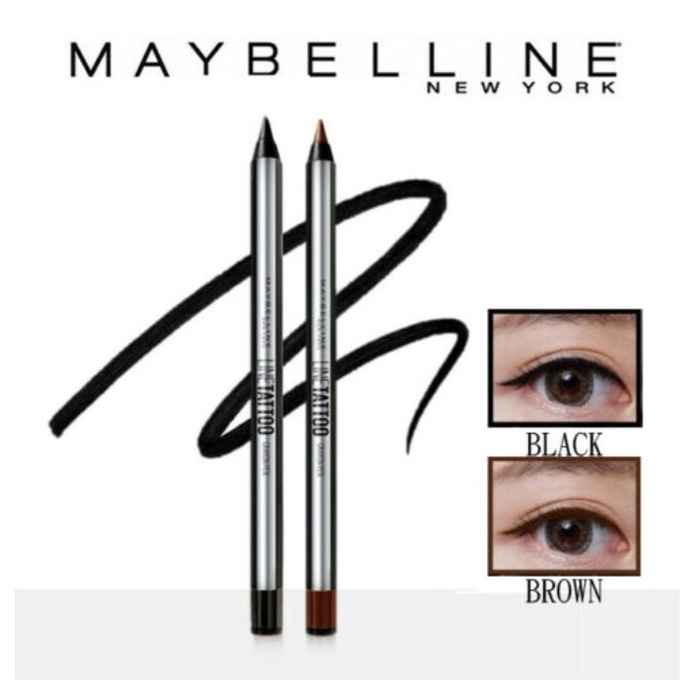[BPOM] Maybelline Line Tattoo Crayon Pen Liner - Makeup Eyeliner Pensil 100%Ori Eye Liner Black Dark