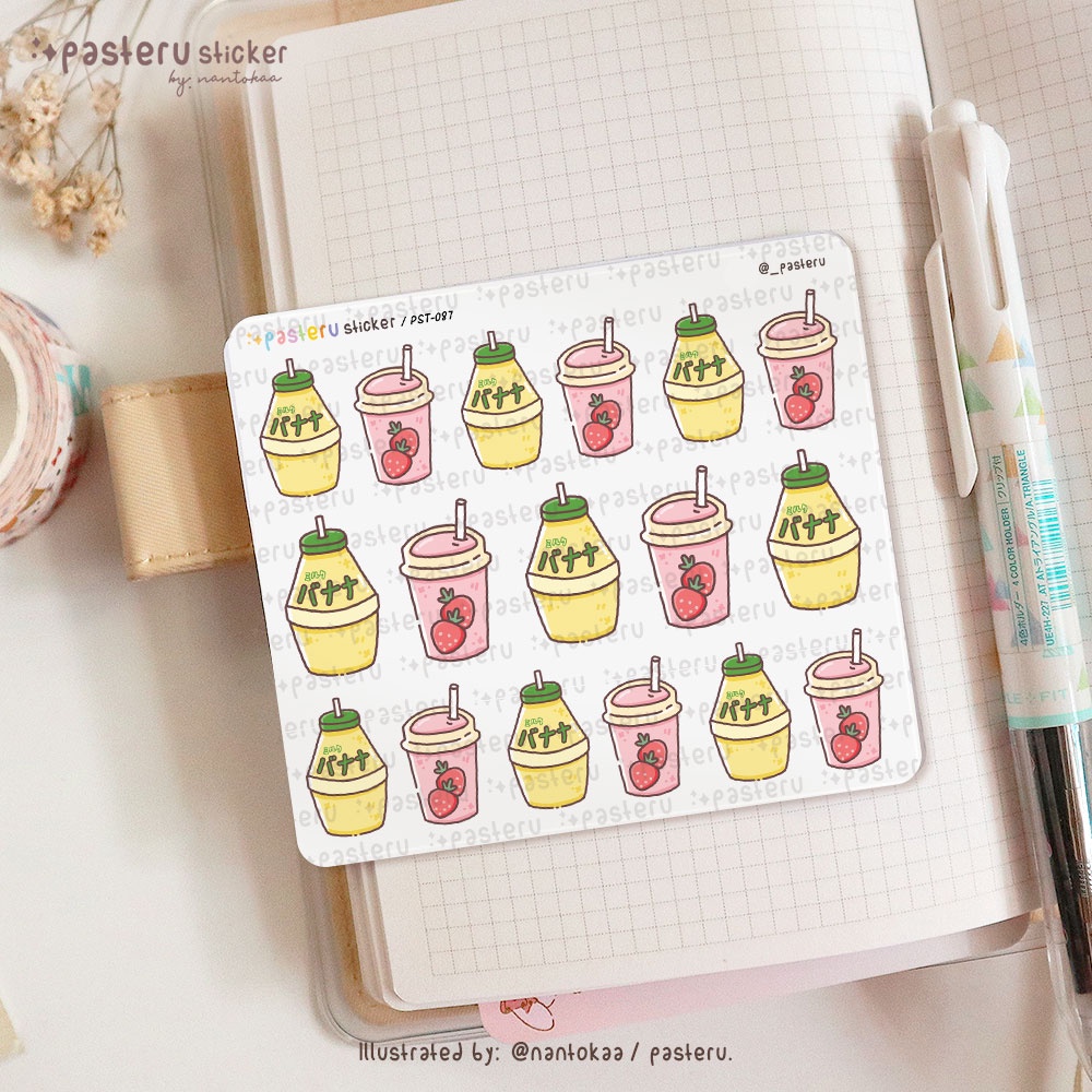 

Kawaii Strawberry Banana Milk | Pasteru Planner Journal Sticker
