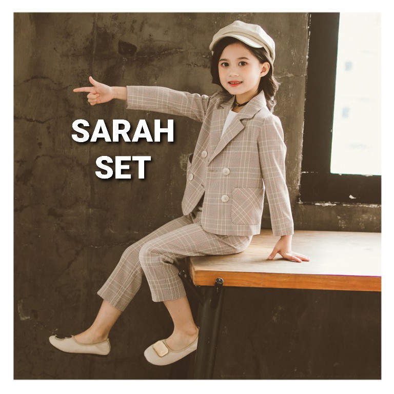 SARAH SET / BAJU SETELAN BLAZER ANAK PEREMPUAN KOREA / SET JAS CELANA ANAK CEWEK IMPORT