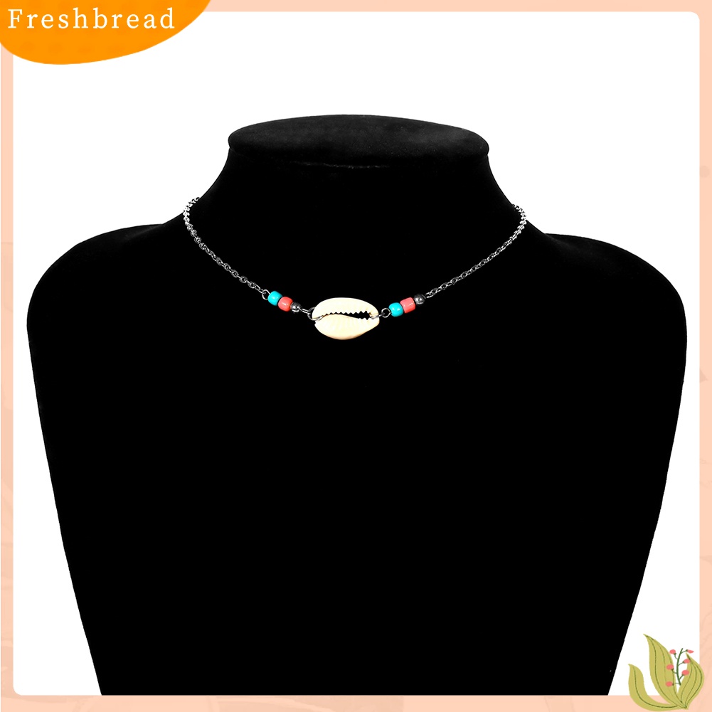 ?Fresh??Kalung Choker Rantai Simple Pendan Manik+Kerang Gaya Boho untuk Wanita