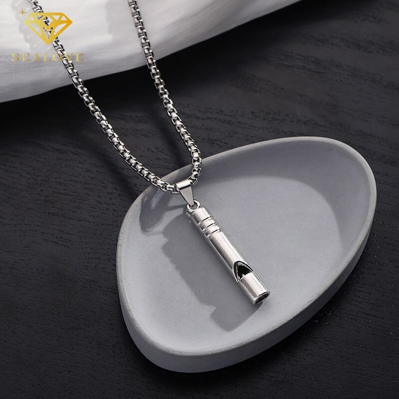 SEALOVE Whistle pendant kalung baja titanium pria dan wanita trendi hip-hop aksesoris sederhana dan keren necklace