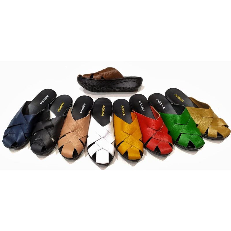 wedges sandal kulit garut anyam tutong