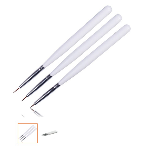 Sliprain 3 Pcs Acrylic Nail Art Brush Liner Pen Manicure Set Kit kuas gambar isi 3pcs PUTIH