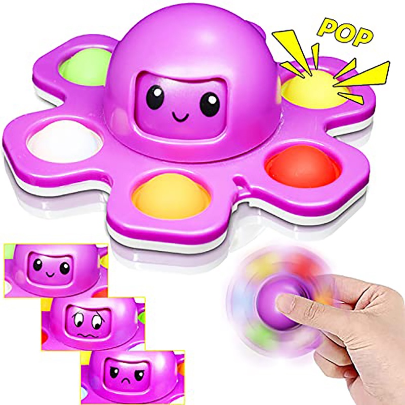 Pop Fidget Spinner Toys Face-Changing Octopus Simple Dimple Spinning Top Relief Anti-Anxiety Sensory Purple Toy for Kid