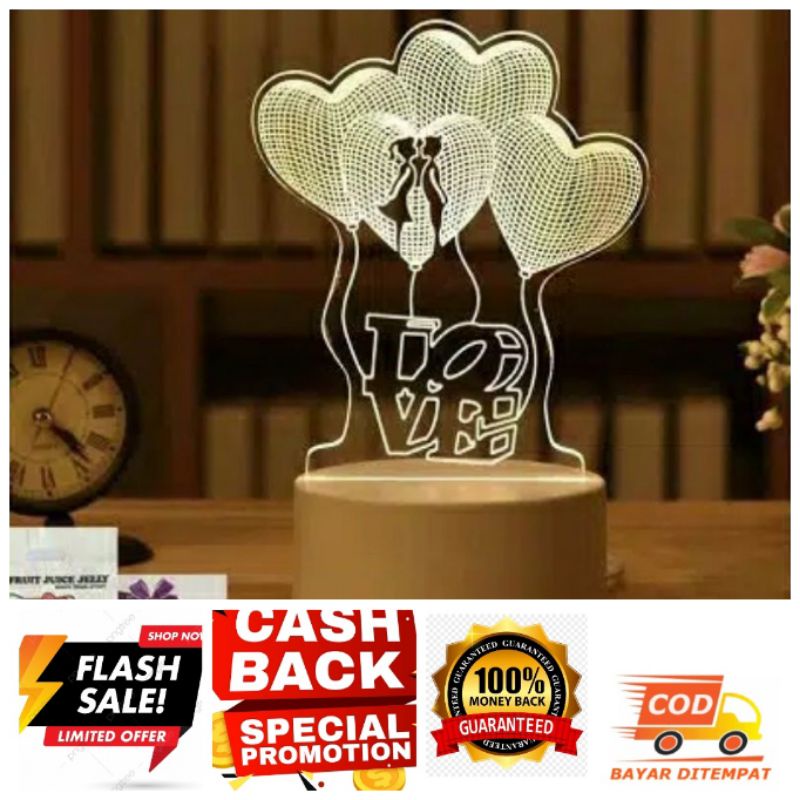 Lampu Hias 3d Motif Love Balon dekorasi Kamar