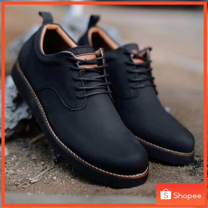 Sepatu Formal Casual Kulit Pantofel Pria Santai Kerja Kuliah Pantopel Sepatu Oxford Pria Original - Bridge Black