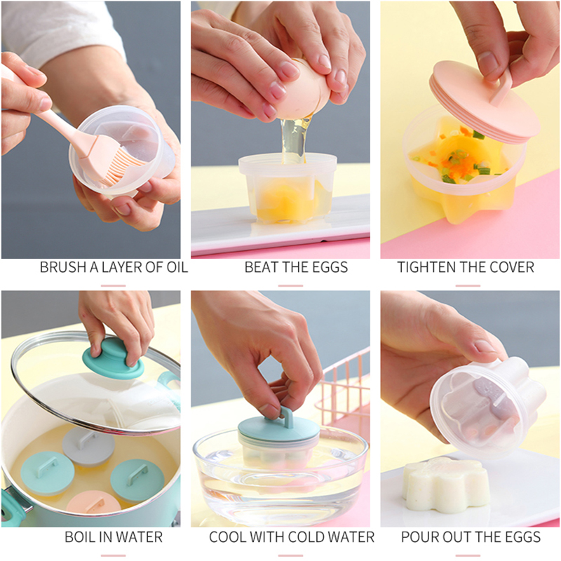 Pancake Maker Dengan Tutup Brush Heart Flower 5Pcs/Set Lucu Bentuk Bintang Telur Cetakan Coklat Puding Dapur Anak Steamer Cooker Egg Boiler Set