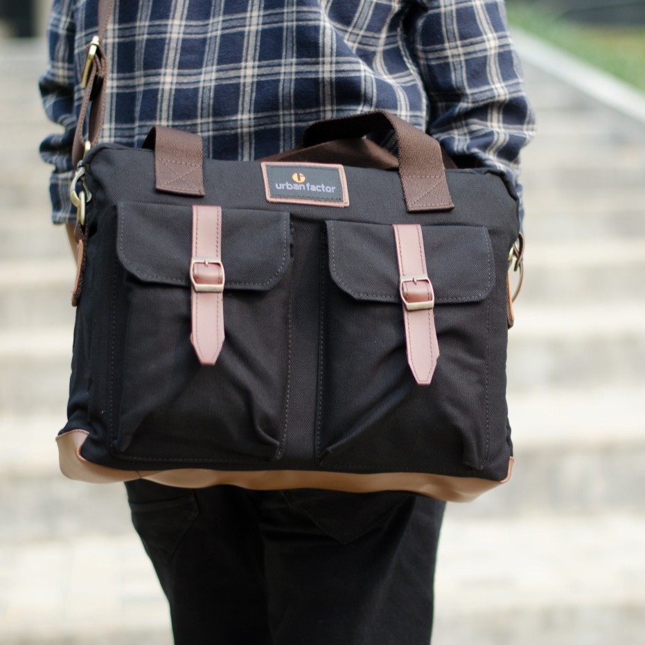 BUSY BLACK |Urban Factor x FORIND| Tas Slempang Laptop Messenger Pria Wanita Slingbag Original Baru