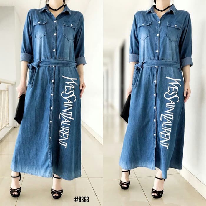 MUSLIMAH"Long Dress Maxi Gamis Muslimah Panjang Wanita Jeans Motif Import"
