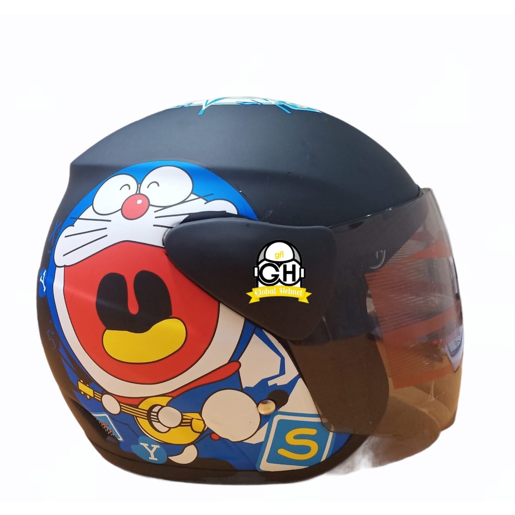 HELM EVOLUTION DORAEMON BLACK DOFF HALF FACE MODEL GM EVO