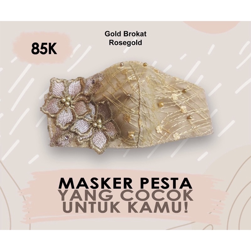 Masker Kain Brokat Pesta Premium 3ply | Gold Bunga 3D