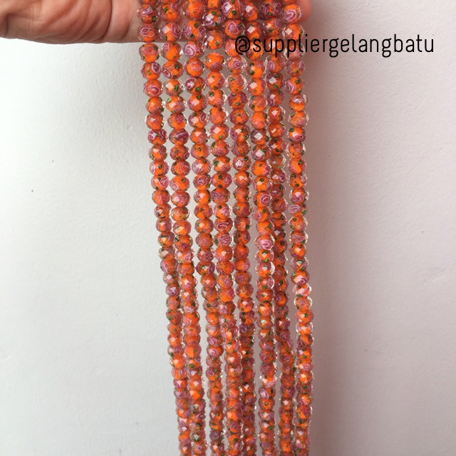 Lampwork Crystal Murano 12x10mm bahan kristal ceko mawar orange oren beads bahan craft aksesoris