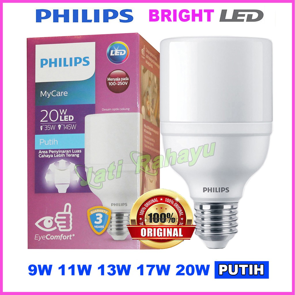 PHILIPS LAMPU LED BRIGHT 9W 11W 13W 17W 20W PUTIH