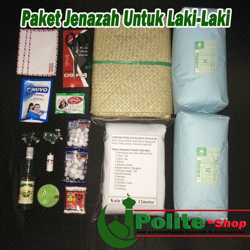 Paket kain kafan komplit untuk jenazah laki laki