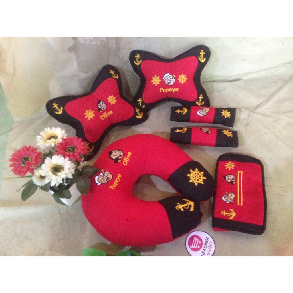 car set jangkar/bantal jok mobil popeye/motif pelaut/akademi pelayaran/headrest mobil/kemudi kapal