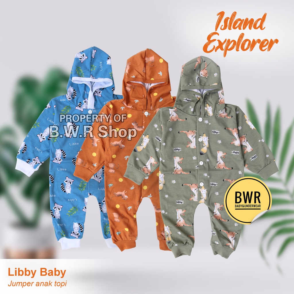 TBK Libby Baby JUMPER ISLAND Explorer Terbaru / Sleepsuit Bayi Newborn Panjang Topi Buka Kaki Dreamwear | Bwr