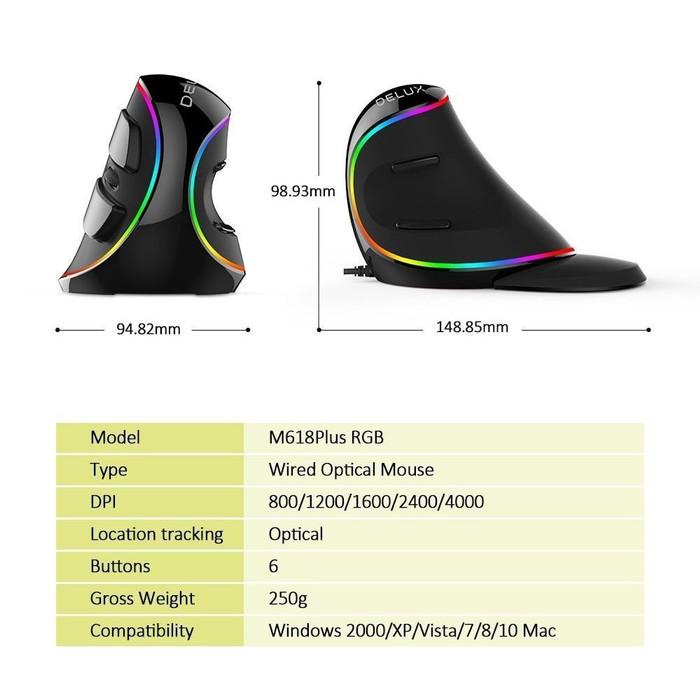Vertical Ergonomic Mouse Delux M618 Plus RGB Wired