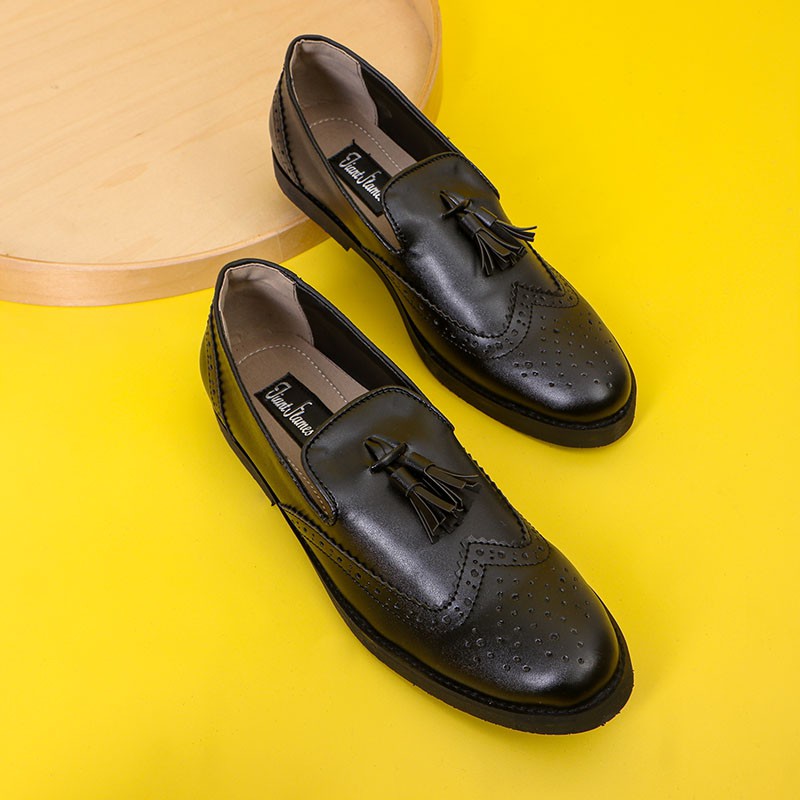 Tomio Black | Sepatu Hitam Tanpa Tali Loafers Pria Casual Kerja Formal Kantor Laki | FORIND x Giant