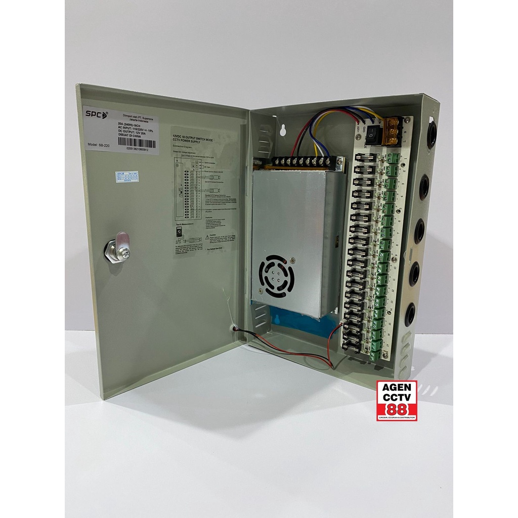 Power Supply PSU Box Panel SPC DC 12V 20A Murni Adaptor CCTV 18CH