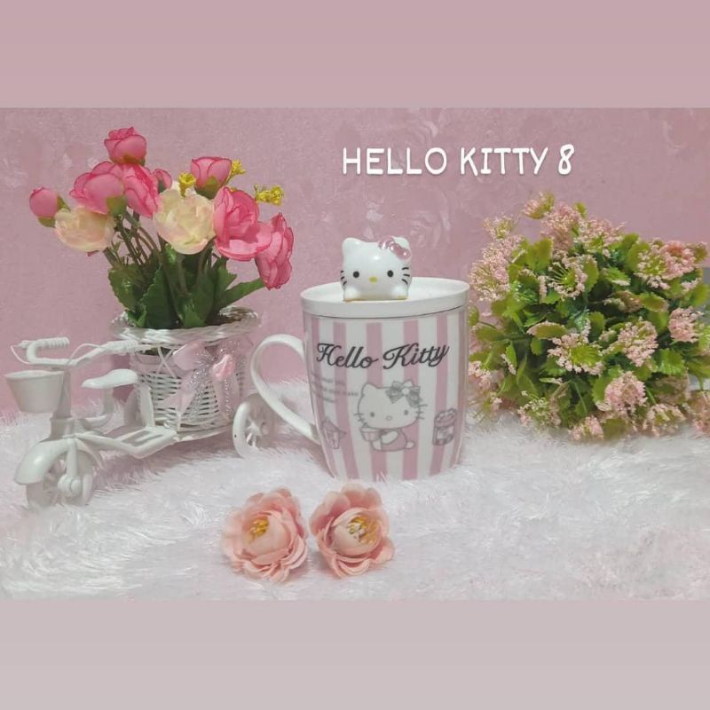 mug hello kitty tutup keramik pink shabby