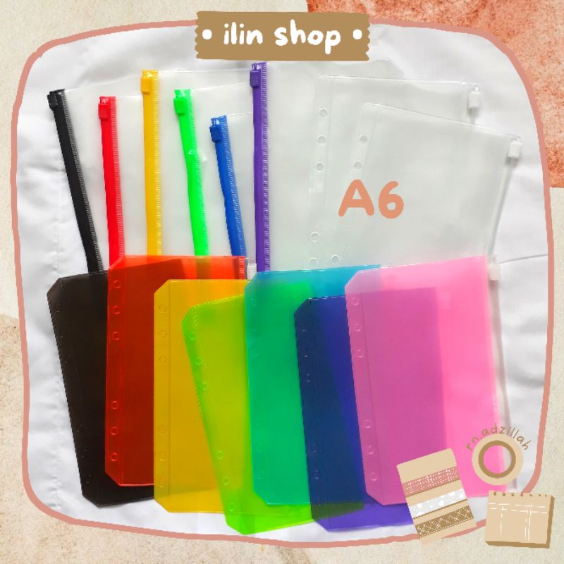 

Ziplock / Zipper Binder A6 (6 ring) Polos / Warna / Gliter