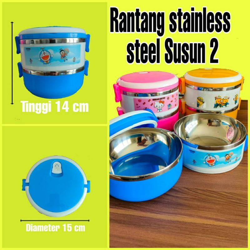 (2Susun) Tempat Kotak Makan RANTANG Stainless Lunch Box Karakter