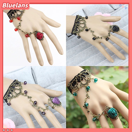 Gelang Cincin Rantai Harness Bahan Lace Motif Bunga Gaya Retro Gothic Untuk Wanita