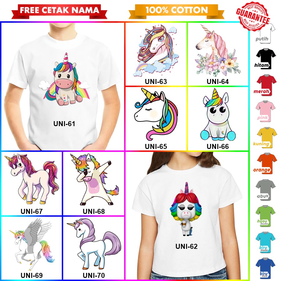 [FREE NAMA!!] Baju Kaos COUPLE DEWASA UNICORN BANYAK MOTIFF