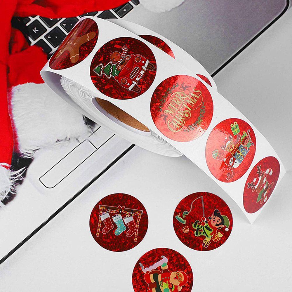 R-flower 500Pcs/Roll Stiker Natal Perlengkapan Pesta Sealing Merry Christmas Handmade Sticker