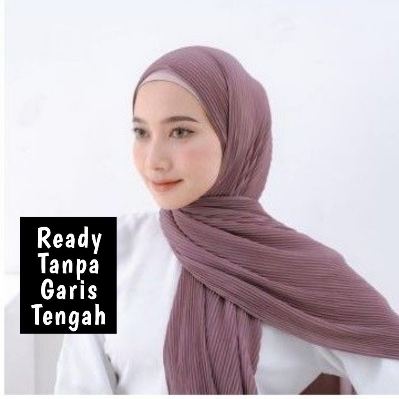 HITAM READY  PASHMINA FULL PLISKET CERUTY TANPA GARIS TENGAH