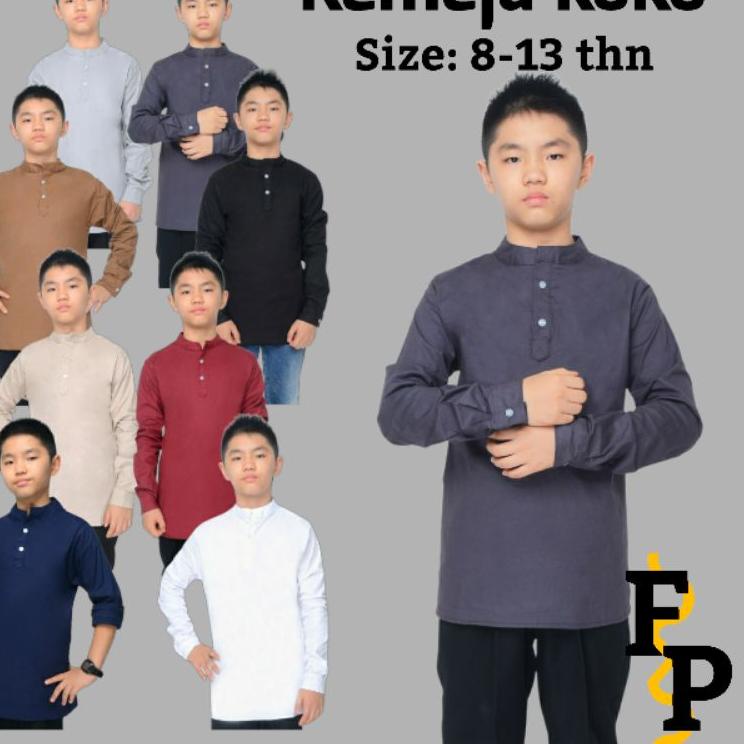 Tren Kekinian.. Pakaian Baju Kemeja Anak Usia 8-13 Tahun Koko Muslim Polos Anak Laki laki Cowok Leng