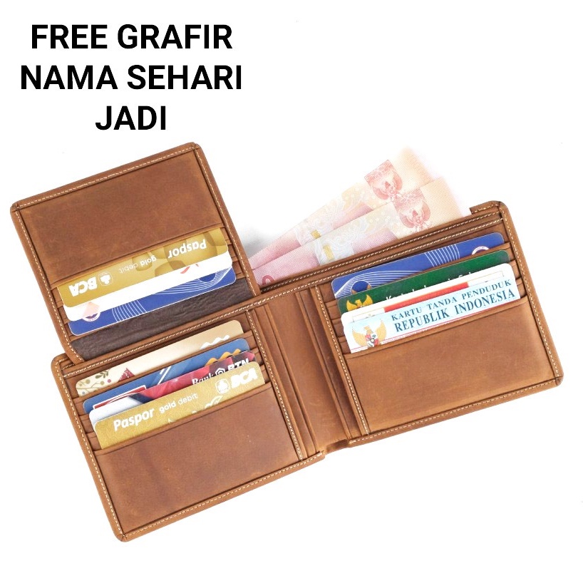 Dompet Kulit Pria Lipat Dua Muat 11 Slot Kartu
