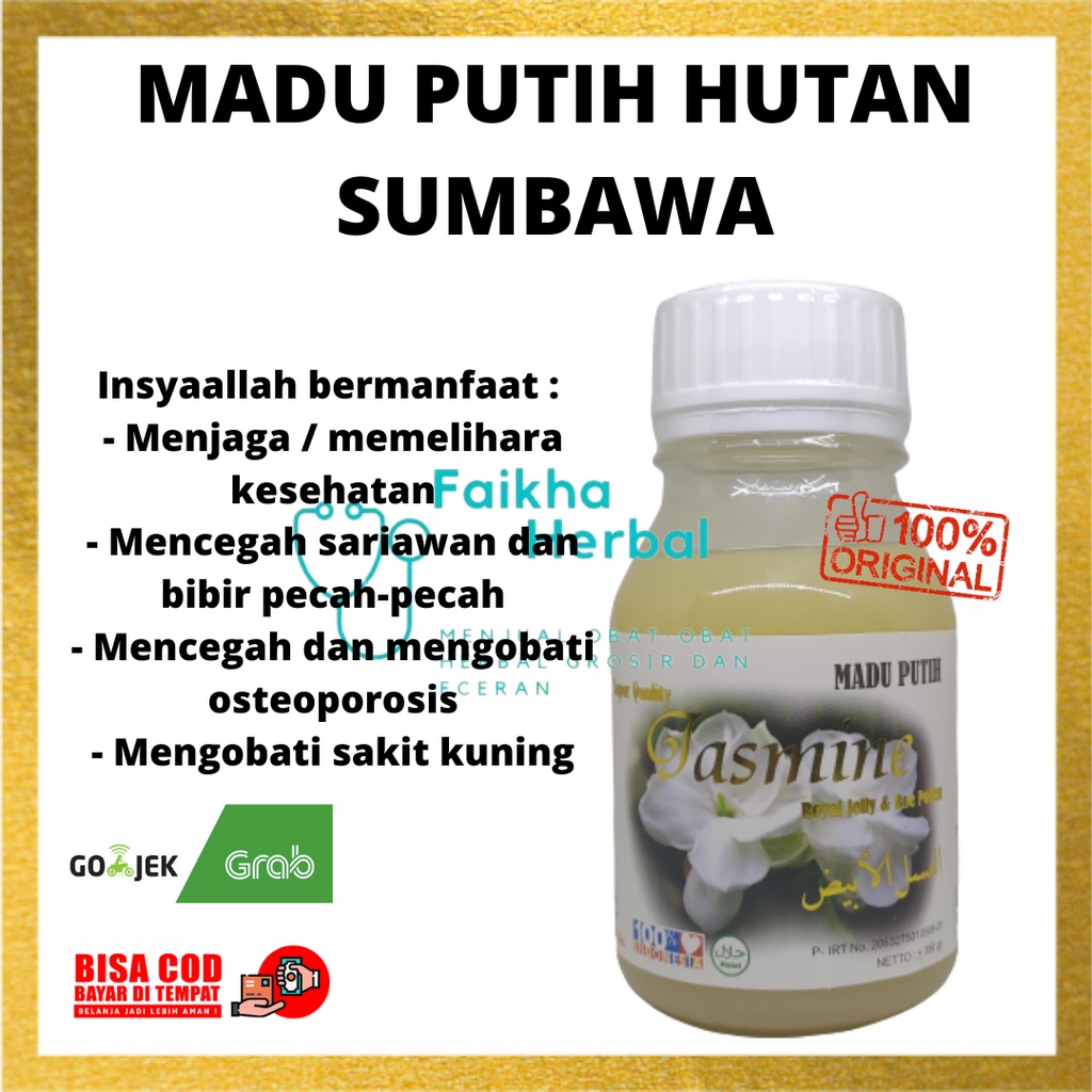 

Madu Putih Sumbawa Asli Jasmine Plus Royal Jelly Dan Bee Polen / Madu Hutan Sumbawa Putih