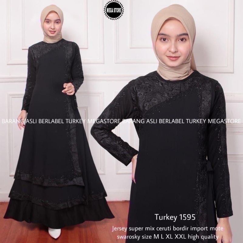 ABAYA BORDIR BLACK BY MEGASTORE // GAMIS MUSLIM TERLARIS // TURKEY ABAYA ORIGINAL MEGASTORE