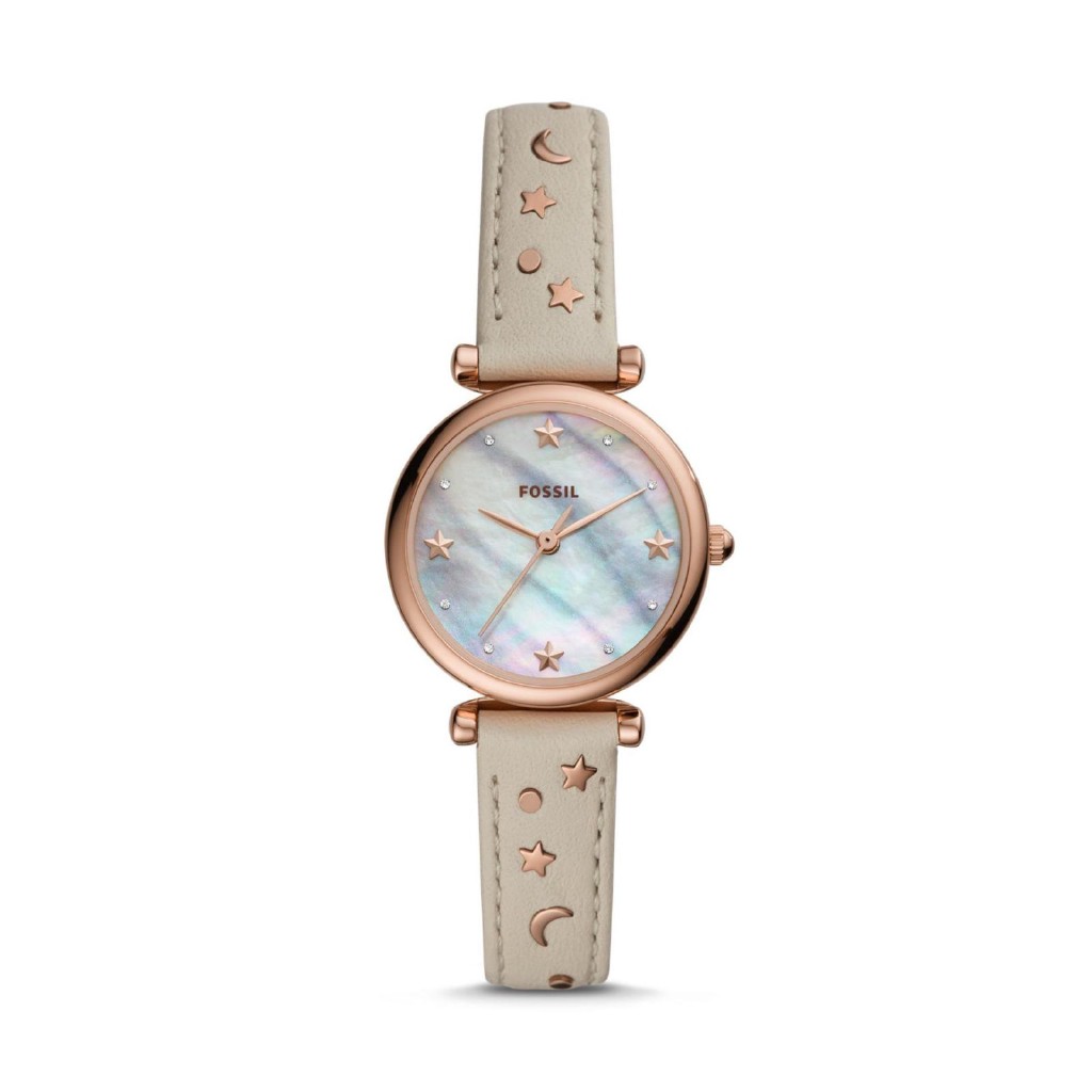 Fossil Carlie Mini Three-Hand Winter White Leather Watch - Jam Tangan Analog Wanita - ES4526
