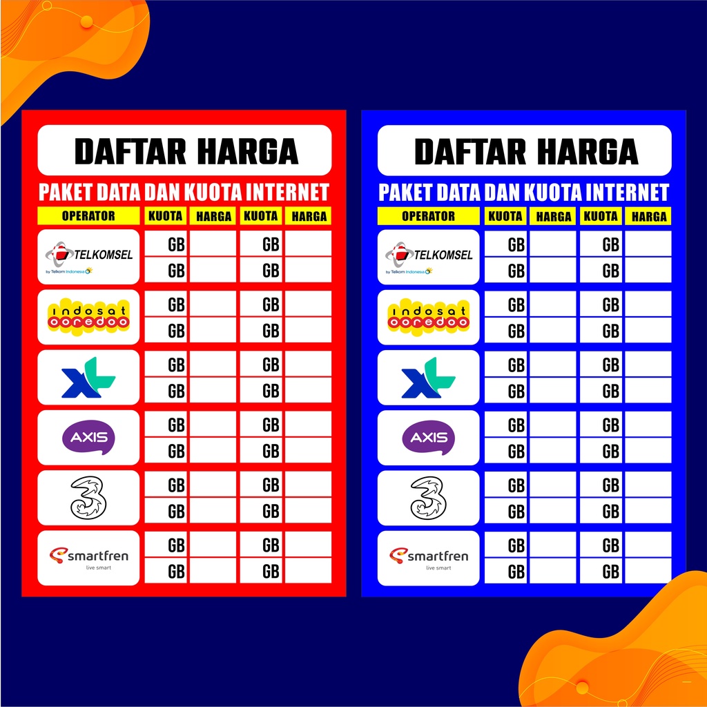 SPANDUK BANNER DAFTAR HARGA KUOTA PULSA VOUCHER