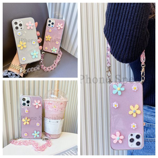 【Lanyard iphone case】 bracelet Suitable for iPhone12pro Max 11pro Max Xs Max XR 7/8 / SE 7+ 8+ 6 SPlus Bunga 3D mengkilap