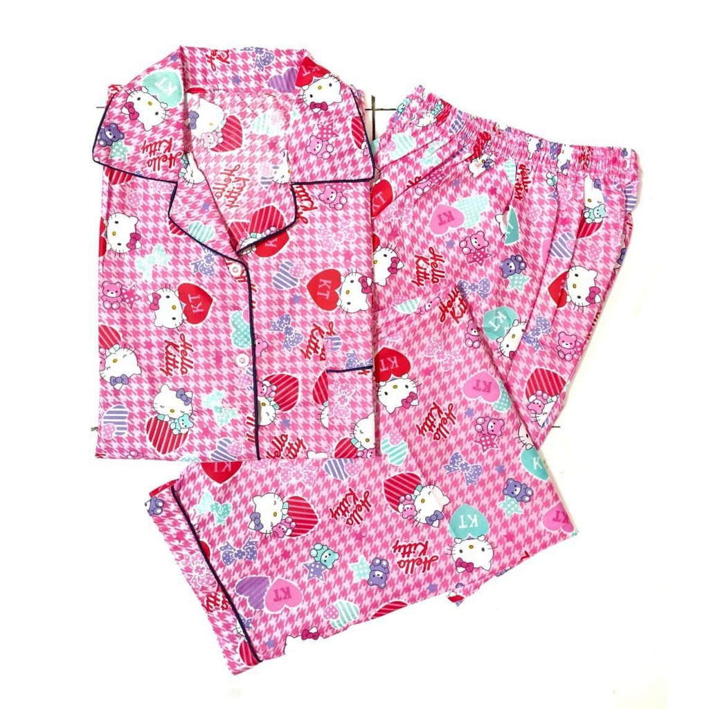 Piyama dewasa jumbo karakter Lengan panjang PP XXL-Hk Pita Pink