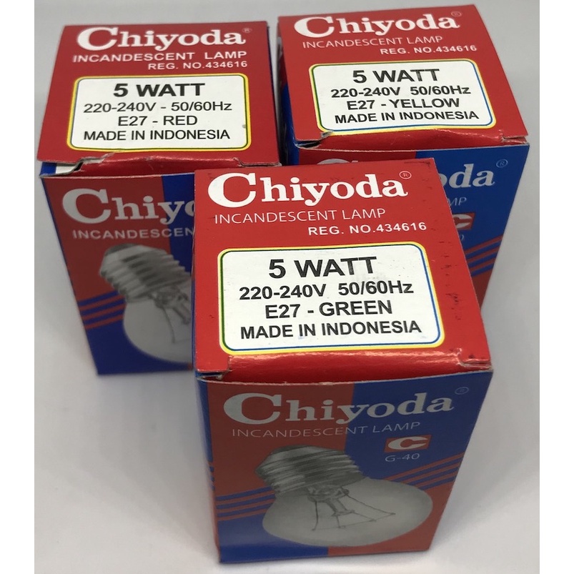 CHIYODA Lampu Bohlam Pijar 5 Watt Incandescent Lamp - Merah/Kuning/Hijau/Biru